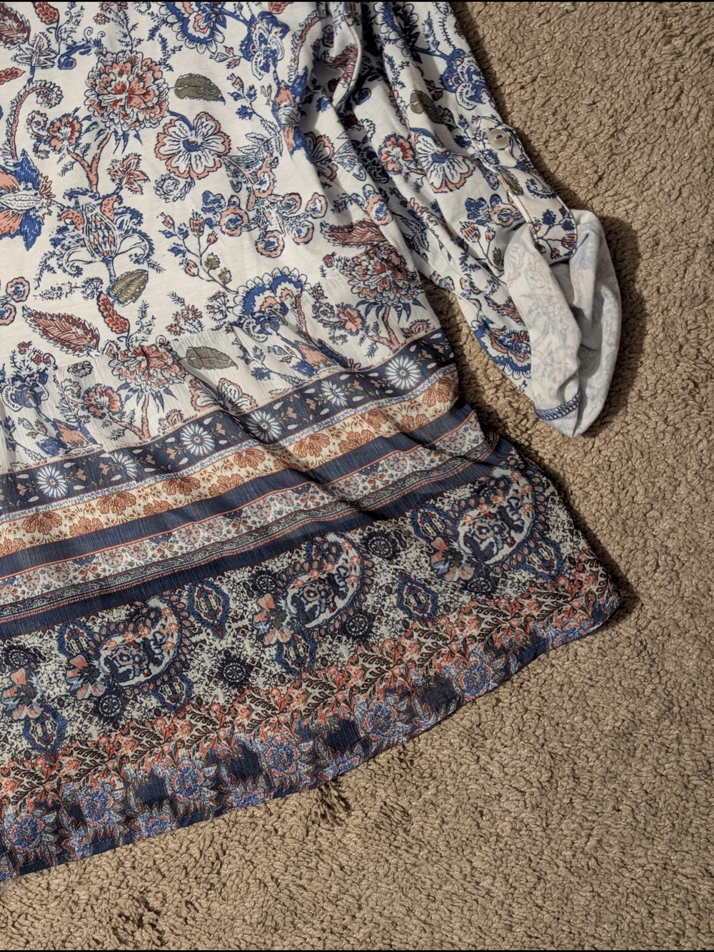 Boho Floral 3/4 Sleeve Top with Blue and Rust Size 1X - Picture 11 of 15